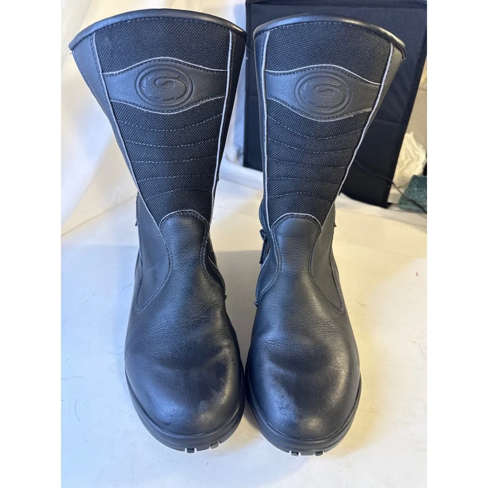 Sidi Mens Black Leather Textile Motorcycle Touring Boots Side Zip Size 8.5 EU 41 - Picture 2 of 13